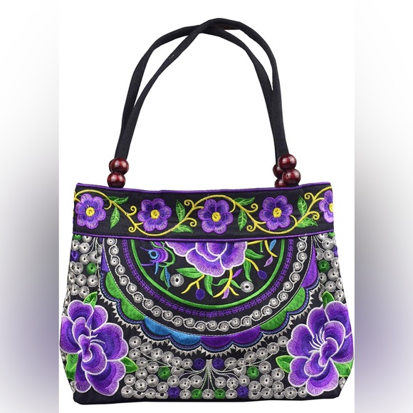 Handbags - Canvas Floral Hobo Tote Bag